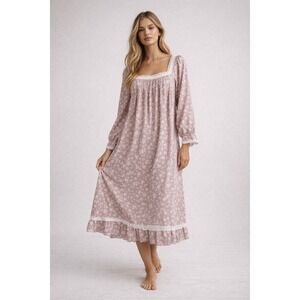 The 1 For U Nightgown  XL Lace Trim Pink Floral Cottagecore Prairie Boho NEW